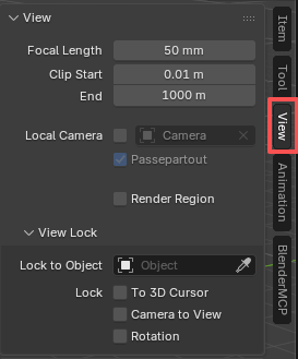 Blender 3D Viewport 侧边栏 View 标签 Clip Start 位置